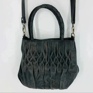 Mo & Co Leather satchel with pleated gills